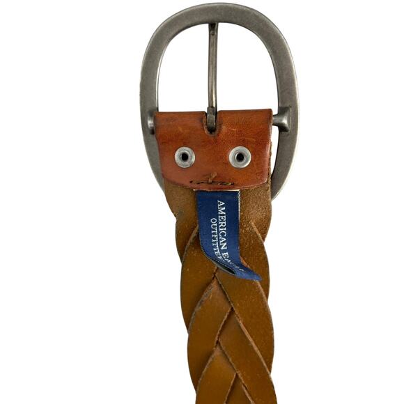 American Eagle Unisex Leather Braided Belt Medium Adjustable Brown 70s Boho - Picture 8 of 9